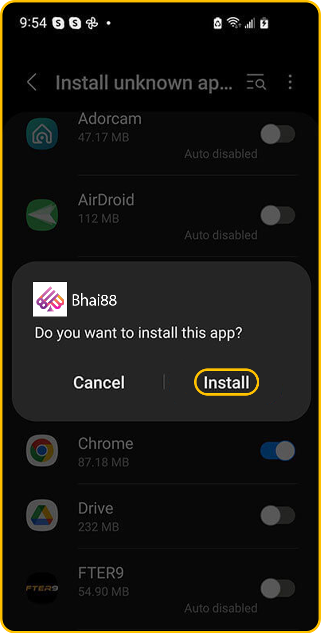 Complete the installation of the Bhai88 application.