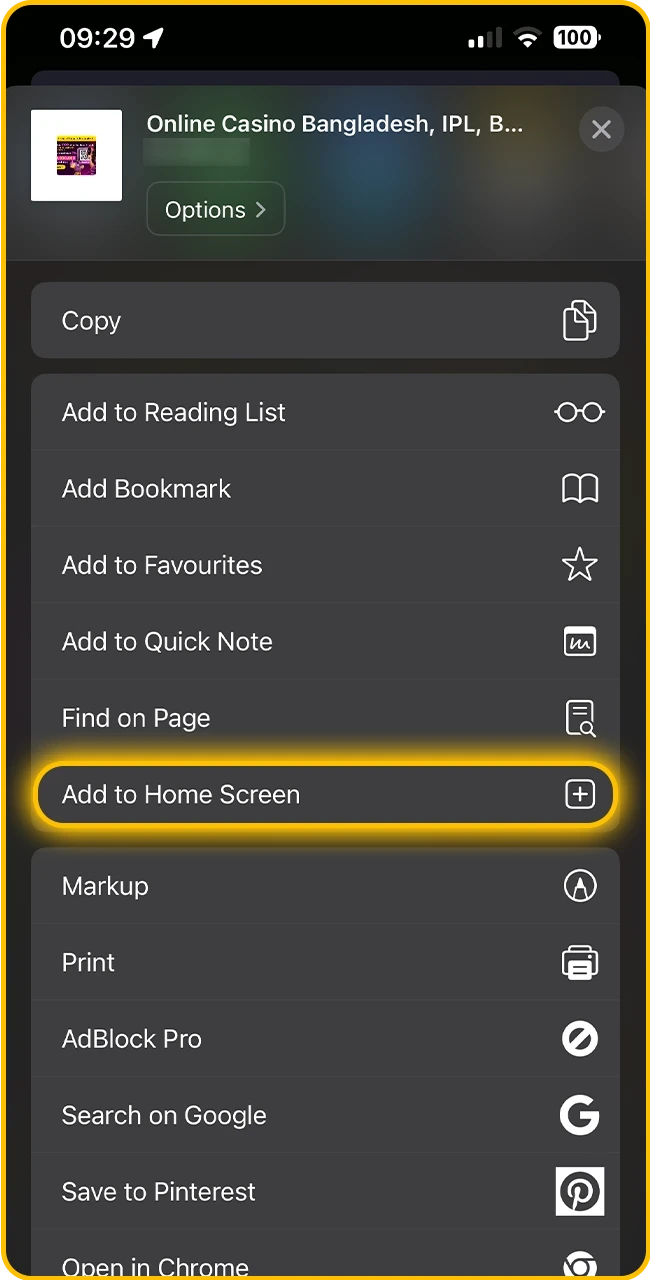 Select the option to add to Bhai88 home screen.