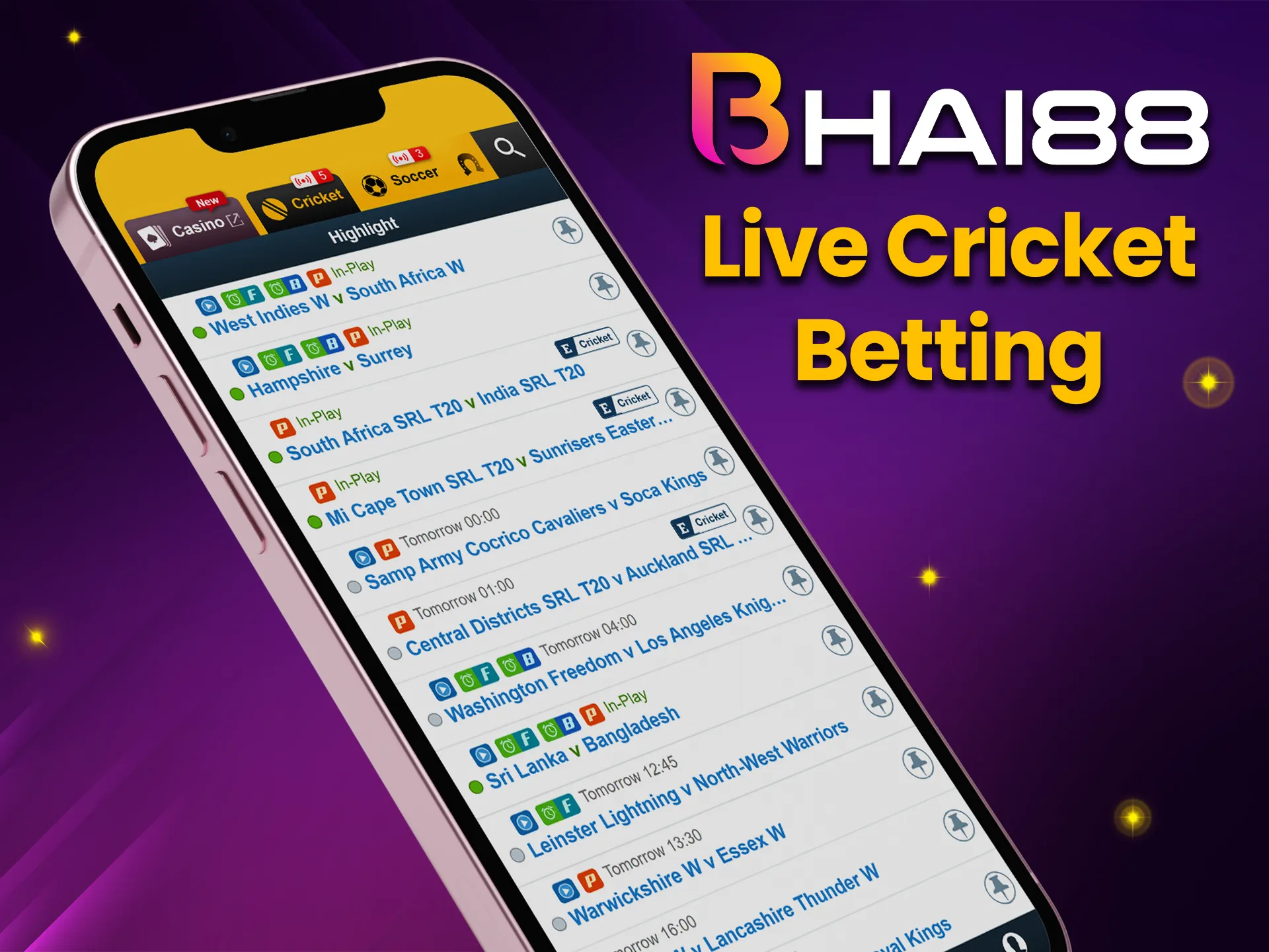 Bet on cricket events in real time on the Bhai88 app.