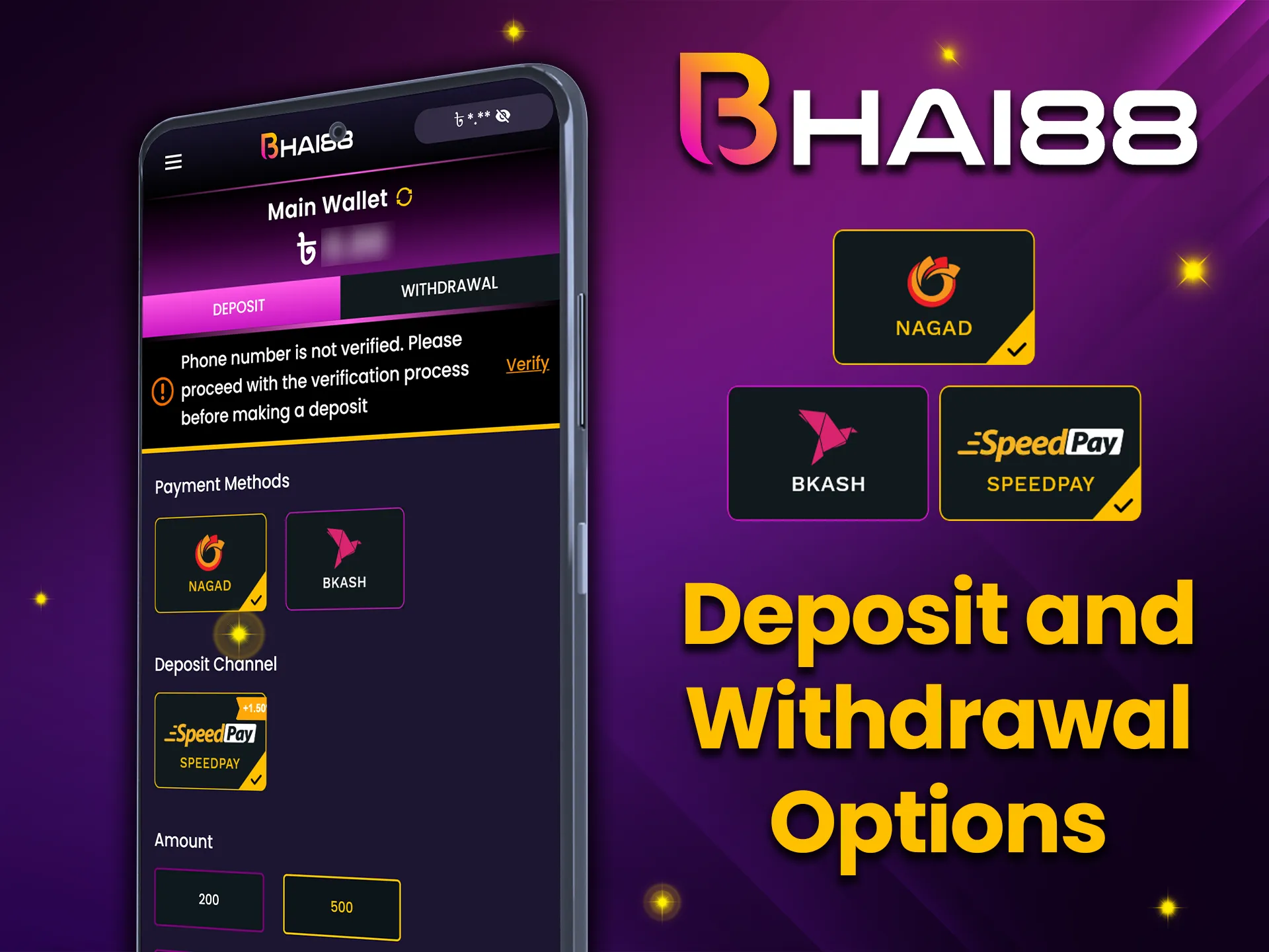 Available payment methods on the Bhai88 app.
