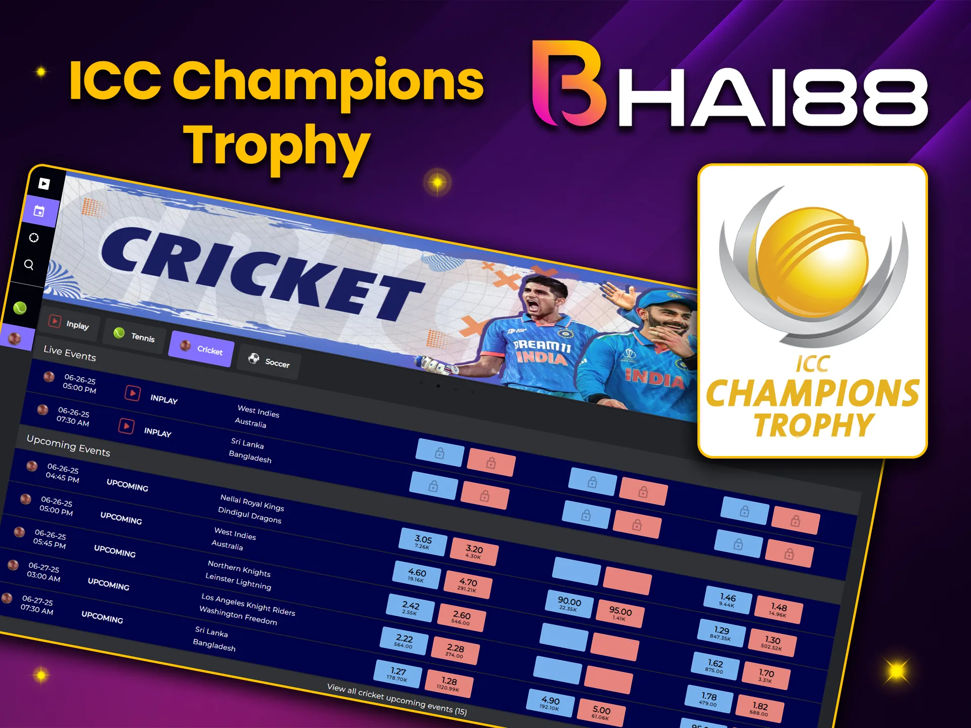 Bet on the ICC Champions Trophy at Bhai88, a short format with knockout rounds for quick wins.