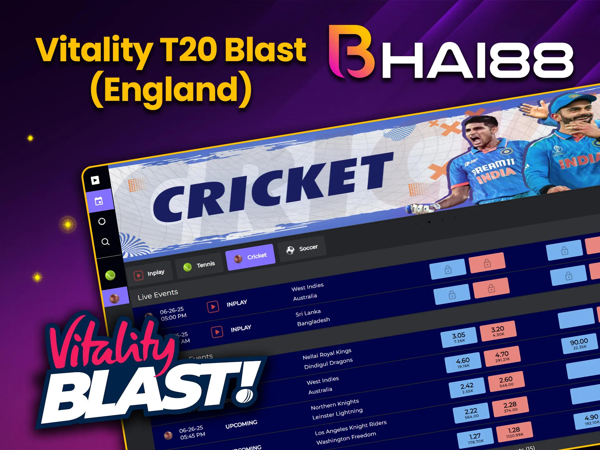 Bhai88 offers Vitality T20 Blast betting for action-packed matches with unpredictable outcomes.