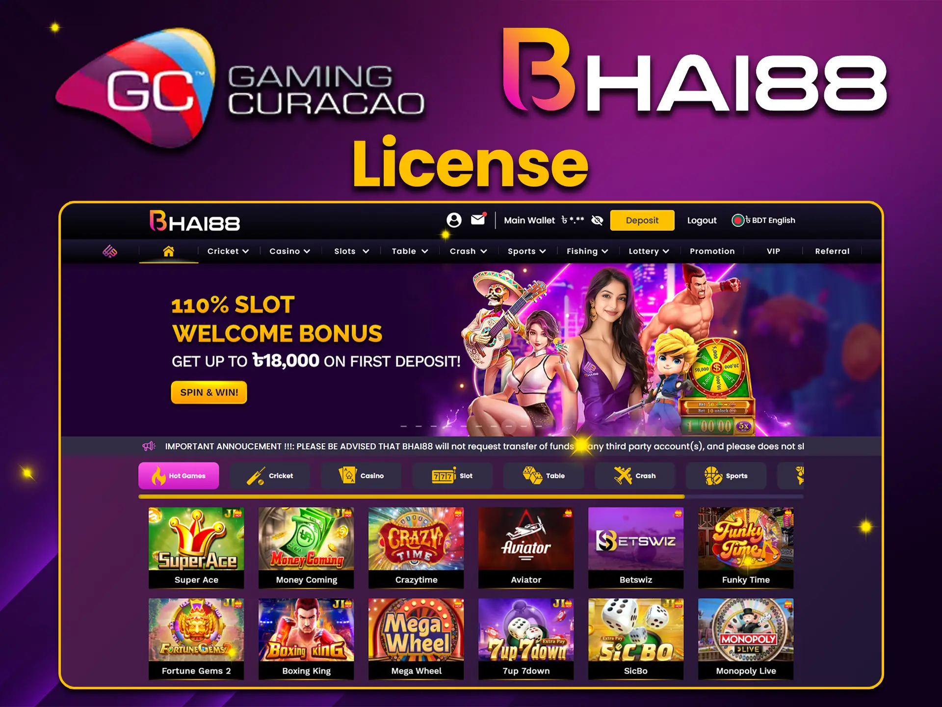 Bhai88 Casino operates under a license.