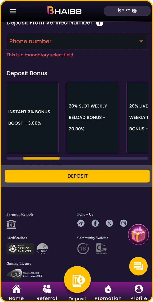 Finalize your deposit and choose your bonus.