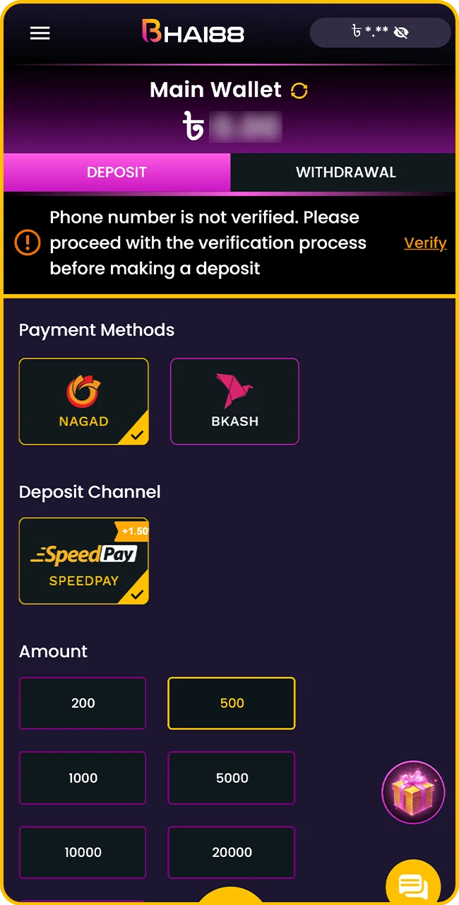 You need to select the amount and channel to deposit.