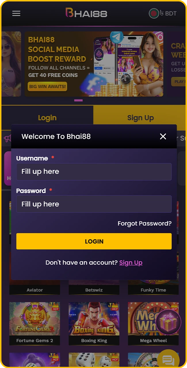 Log in to your Bhai88 account using your username and password.