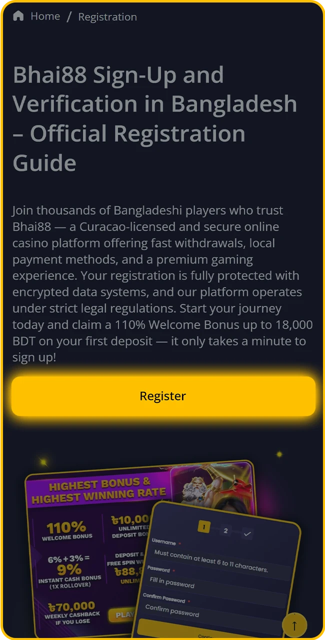Click on the Registration button on Bhai88.