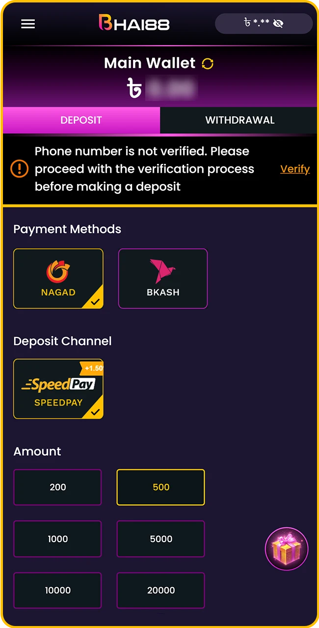 Make a deposit on the Bhai88 website.