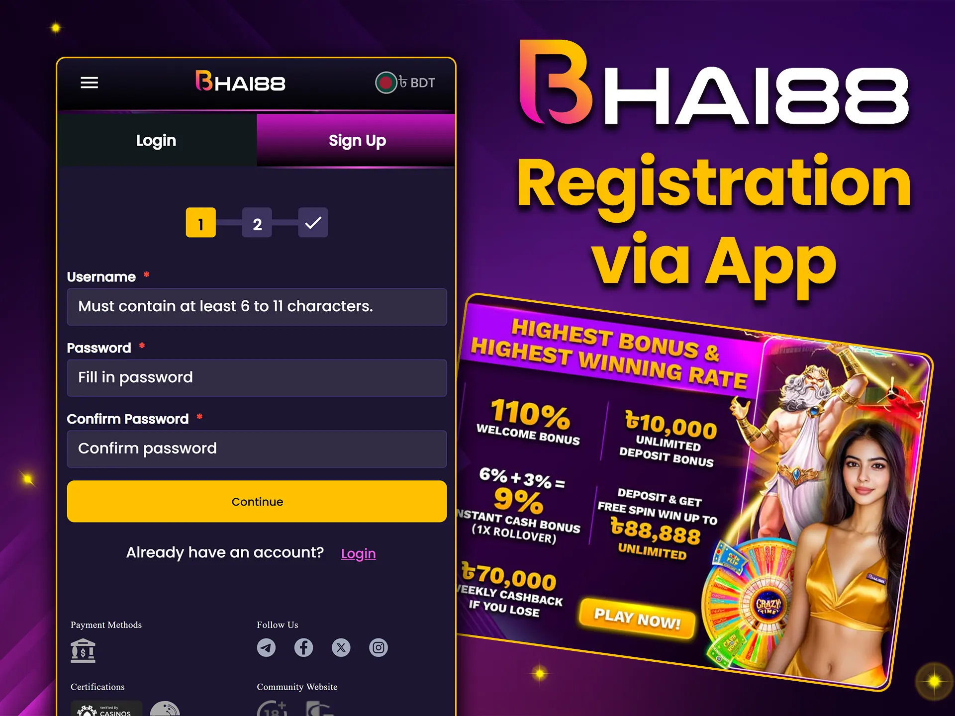 Complete your personal account registration through the Bhai88 app.